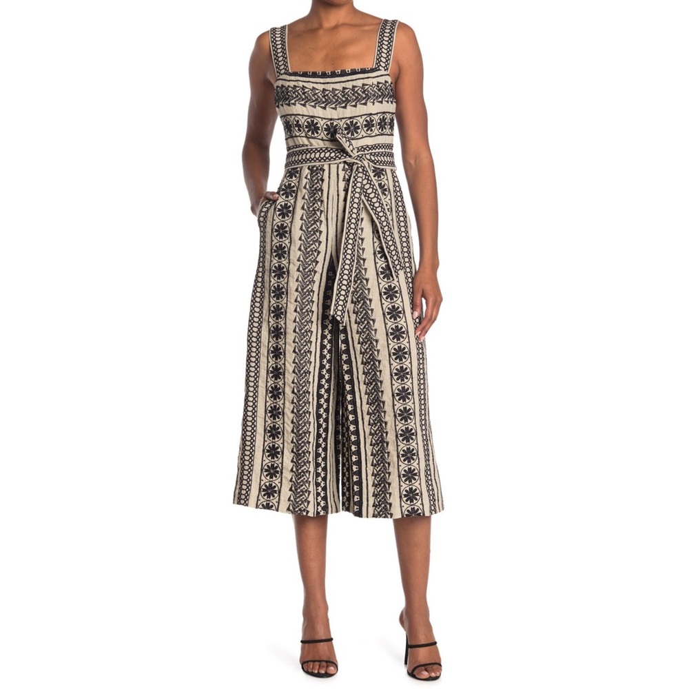 Alice + Olivia linen embroidered cropped jumpsuit
